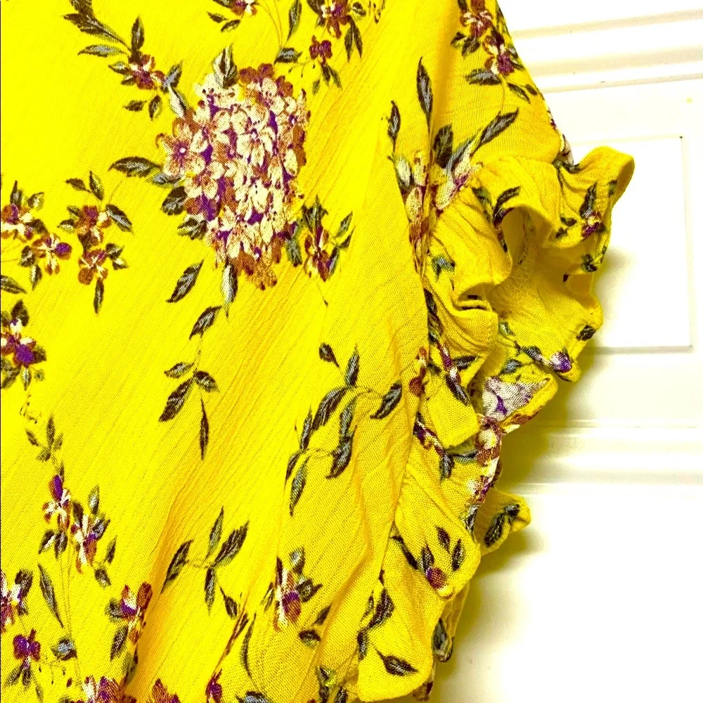 Staccato Yellow Surplice Smocked Waist Floral Print Blouse - Picture 10 of 16
